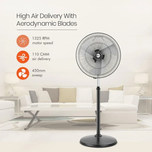 Orient Electric Tornado-II 450mm 450 mm Anti Dust 3 Blade Pedestal Fan - 450mm, Black