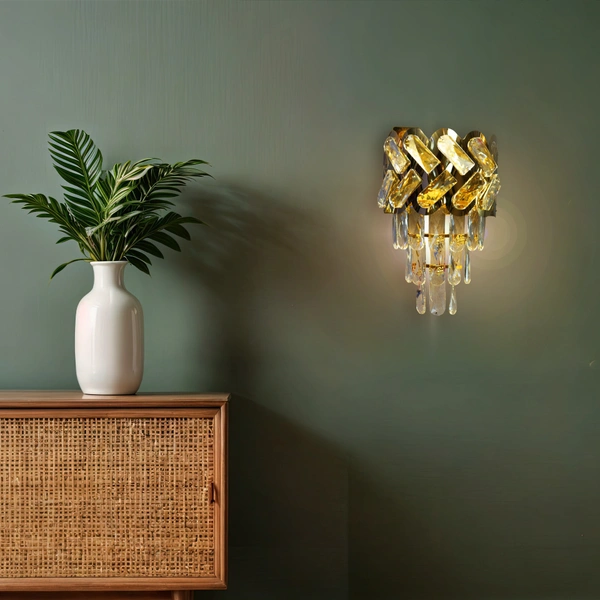 DELAMPS Modern Crystal Wall Sconce 1118/2W W/L Light Crystal Wall Light for Living Room Bedroom Kitchen Hallway Stairs Restaurant Hotel Lighting