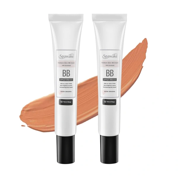 Spawake Moisture Glow BB Cream 02 Natural Beige Pack of 2x15g | SPF27/Pa+++ | Non Clogging to Pores | Dermatologist Tested | Radiant Finish | Sun Protection | For All Skin Types