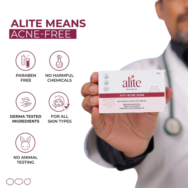 Alite Anti Acne Soap 75g | Fights Body Acne with Instant Microbial Action | Controls Excess Oil & Sebum | Deep Cleansing & Purifying Soap for Clear Skin
