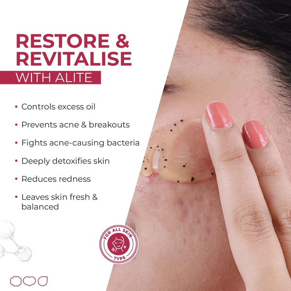 Alite Anti-Acne Face Wash 70g with Encapsulated Charcoal for Oily to Normal Skin | Detoxifies Pores | Daily Use Unisex Face Wash | Acne Control