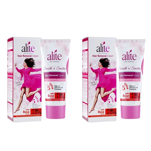 Alite Hair Removal Cream for Women - Combo Pack (2 x 60g) with Rose Water | Advanced 5-Minute Formula for Gentle & Pain-Free Hair Removal | Mild & Effective Hair Remover Cream"