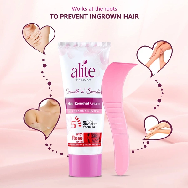 Alite Hair Removal Cream for Women - Combo Pack (2 x 60g) with Rose Water | Advanced 5-Minute Formula for Gentle & Pain-Free Hair Removal | Mild & Effective Hair Remover Cream"
