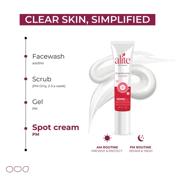 Alite Spots Reduction Cream 15g | Eliminates Dark Spots & Pigmentation | Brightens & Evens Skin Tone | Repairs Cells & Minimizes Pores | Probiotic Formula