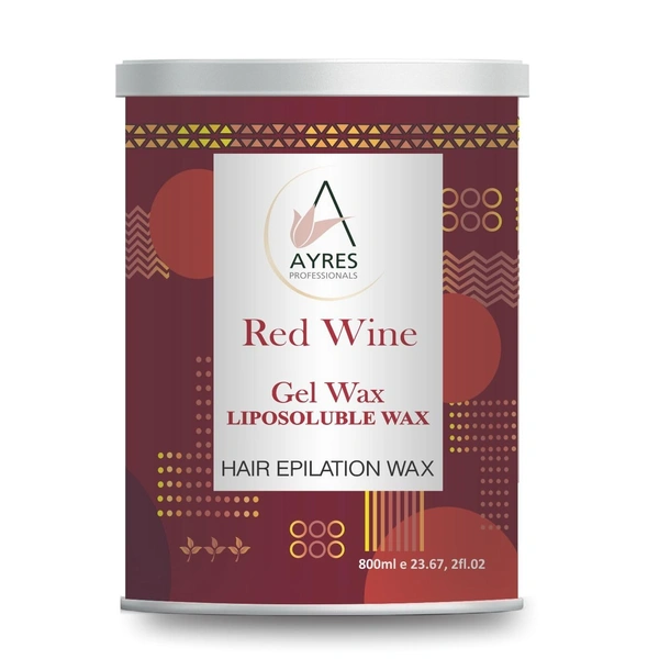 Ayress Ayres Liposoluble Red Wine Gel Wax Crystal Clear 800ml | Non-Sticky | Skin Rejuvenation & Tan Removal | Hydrates & Soothes | For Men & Women | All Skin Types