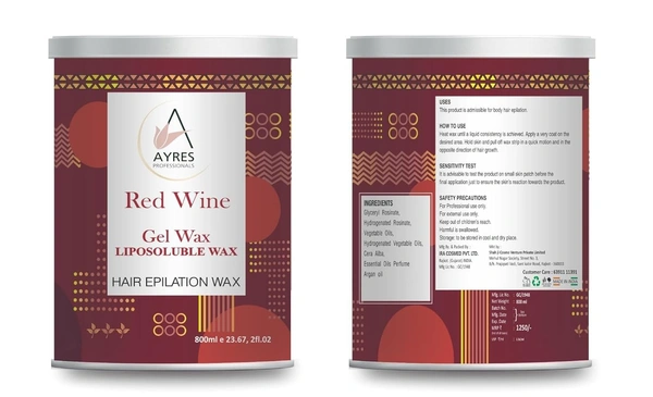 Ayress Ayres Liposoluble Red Wine Gel Wax Crystal Clear 800ml | Non-Sticky | Skin Rejuvenation & Tan Removal | Hydrates & Soothes | For Men & Women | All Skin Types