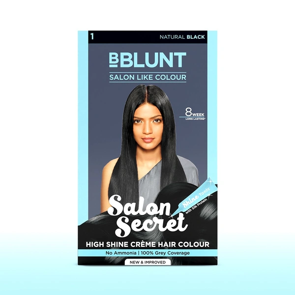 Bblunt Salon Secret High Shine Creme Hair Colour 100g| Naural Black | Ammonia-Free | Long-Lasting | Rich Color with Deep Nourishment & Glossy, Salon-Like Finish