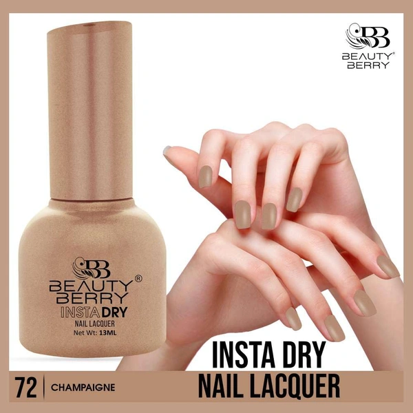 Beauty Berry Insta Dry Nail Lacquer Champaigne 72 - 13ml | Quick-Dry & Long-Lasting | High Shine & Smooth Application | Neutral champagne shade adds a touch of elegance