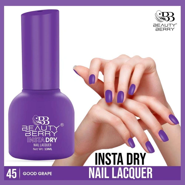 Beauty Berry Insta Dry Nail Lacquer Good Grape 45 - 13ml | Quick-Dry & Long-Lasting | High Shine & Smooth Application | Vibrant Grape Shade for Elegant Nails