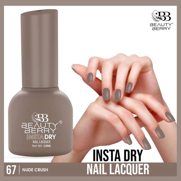Beauty Berry Insta Dry Nail Lacquer Nude Crush 67 - 13ml | Quick-Dry & Long-Lasting | High Shine & Smooth Application | Neutral nude shade for versatile wear
