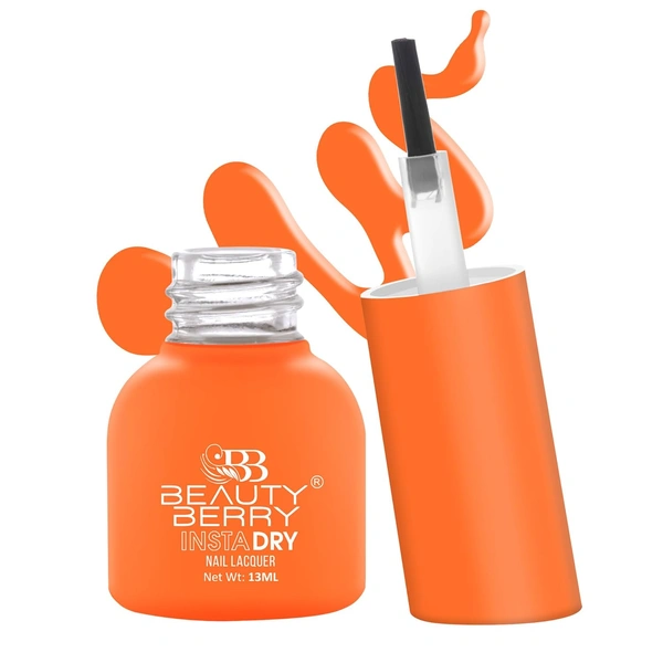 Beauty Berry Insta Dry Nail Lacquer Tart Orange 34 - 13ml | Quick-Dry & Long-Lasting | High Shine & Smooth Application | Vibrant Orange Shade for Elegant Nails