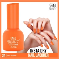 Beauty Berry Insta Dry Nail Lacquer Tart Orange 34 - 13ml | Quick-Dry & Long-Lasting | High Shine & Smooth Application | Vibrant Orange Shade for Elegant Nails