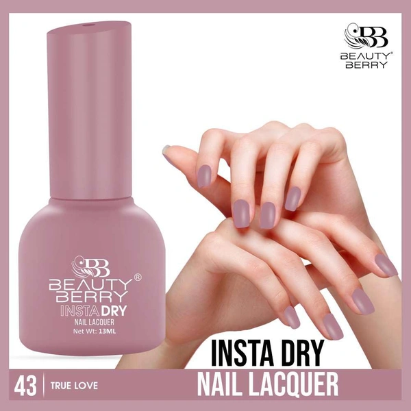 Beauty Berry Insta Dry Nail Lacquer True Love 43 - 13ml | Quick-Dry & Long-Lasting | High Shine & Smooth Application | Romantic Pink Shade for Elegant Nails