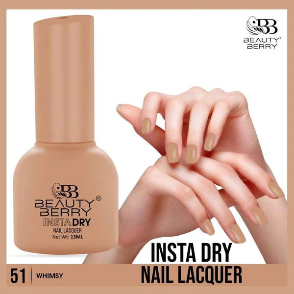Beauty Berry Insta Dry Nail Lacquer Whimsy 51 - 13ml | Quick-Dry & Long-Lasting | High Shine & Smooth Application | Playful Pink Shade for Elegant Nails