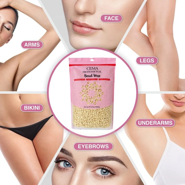 CEMA Professional Hard Wax Beads 1000g | Strip-Free Microwave Wax for Face, Body, Bikini & Sensitive Skin | White Chocolate Wax | Painless & Flexible