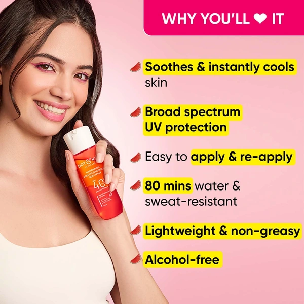 Dot & Key DOT & KEY Watermelon Cooling Sunscreen Body Spray� 110ml | SPF 40 Pa+++ | Sun Protection Lotion | Broad Spectrum | Alcohol Free | Non Greasy & Sticky | Cooling Effect | For All Skin Types