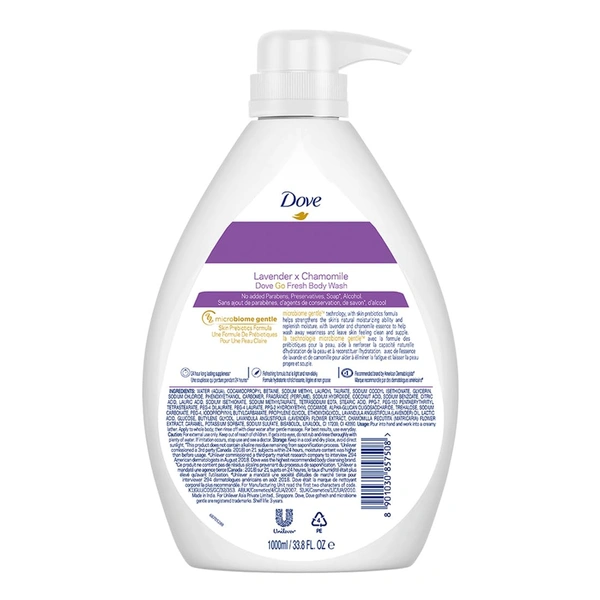 Dove Lavender & Chamomile Go Fresh Body Wash 1L | Relaxing Floral Scent | Gentle Cleansing with Moisturizing Care | Soft, Smooth & Refreshed Skin