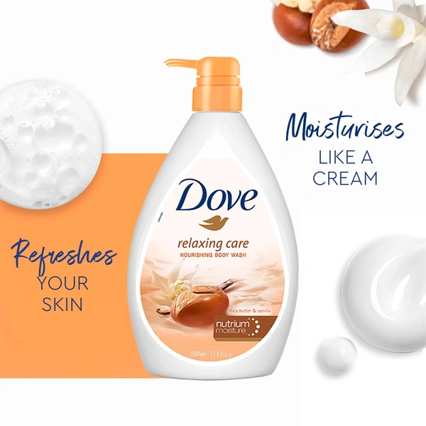 Dove Relaxing Shea Butter & Vanilla Body Wash 1L | Deep Moisturising Shower Gel for Soft, Smooth Skin | Soothing Fragrance | Gentle Daily Cleanser