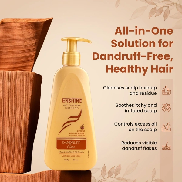 Enshine Anti-Dandruff Shampoo 225ml | With Rice & Silk Protein | Targets Dandruff at Root | Relieves Itchy Scalp & Reduces Flakes | Strengthens Hair & Scalp Health