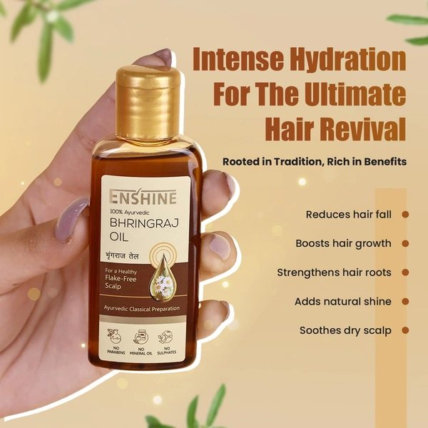Enshine Bhringraj Hair Oil 60ml | Ayurvedic Hair Oil for Hair Fall & Dandruff Control | Strengthens Roots, Treats Itching & Scalp Folliculitis | Promotes Healthy Hair Growth