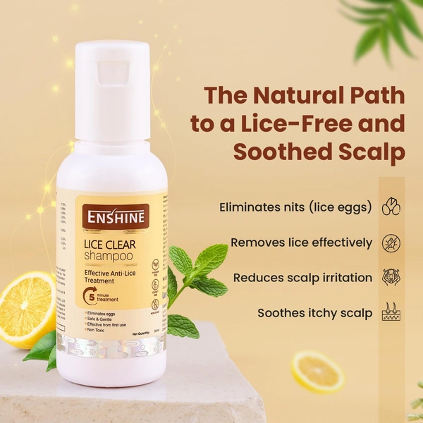 Enshine Lice Clear Shampoo 50ml with Neem & Tulsi for Head Lice Removal | Eliminates Lice, Nits & Eggs | Non-Toxic, Paraben & Sulfate-Free, Gentle Care
