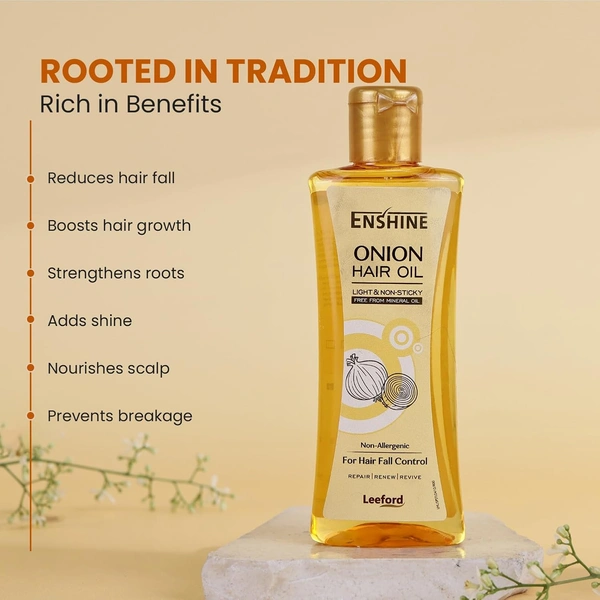 Enshine Onion Hair Oil 100ml | Anti Hair Fall & Hair Growth Oil with Red Onion, Olive & Coconut Oils | Strengthens Roots, Nourishes Scalp, Non Greasy Formula