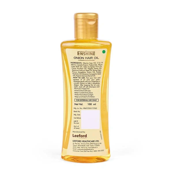 Enshine Onion Hair Oil 100ml | Anti Hair Fall & Hair Growth Oil with Red Onion, Olive & Coconut Oils | Strengthens Roots, Nourishes Scalp, Non Greasy Formula