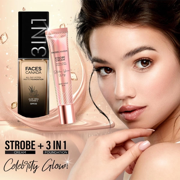 Faces Canada Cream All Day Hydra Matte Foundation 30ml, Caramel Natural 023 | 3-in-1 Foundation + Moisturizer + SPF 30 | Aloe Hydration, Vitamin C, 10Hr Long Wear Coverage