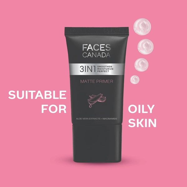 Faces Canada Matte Primer 30g | Oil-Free Matte Finish | Lightweight Gel Face Primer | Smoothens & Moisturizes Skin | With Niacinamide, Hyaluronic Acid & Vitamins | No Alcohol & Parabens
