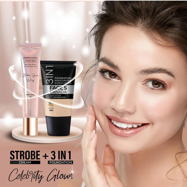 Faces Canada Strobe Cream 18ml Rose Gold | Primer + Highlighter + Moisturizer | With Shea Butter & Hyaluronic Acid | Intense Hydration | Radiant Dewy Glow