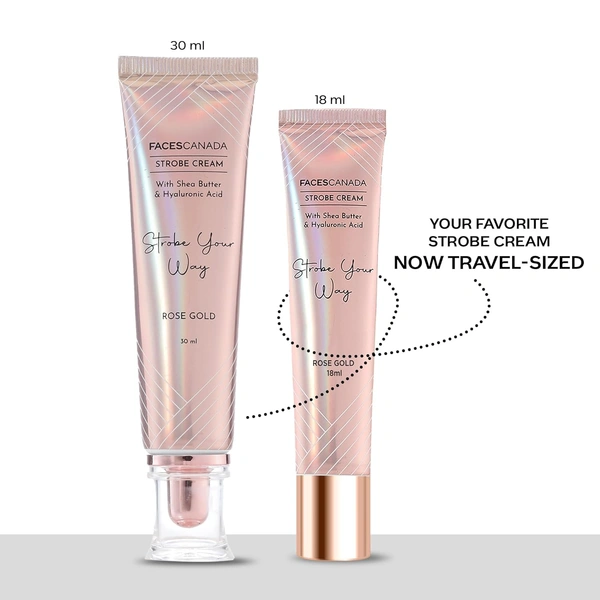 Faces Canada Strobe Cream 18ml Rose Gold | Primer + Highlighter + Moisturizer | With Shea Butter & Hyaluronic Acid | Intense Hydration | Radiant Dewy Glow