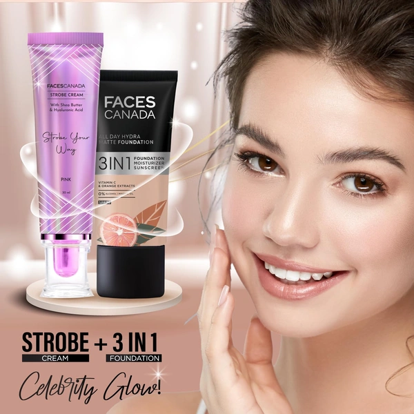 Faces Canada Strobe Cream 30ml Pink | Primer + Highlighter + Moisturizer | With Shea Butter & Hyaluronic Acid | Intense Hydration | Radiant Dewy Glow