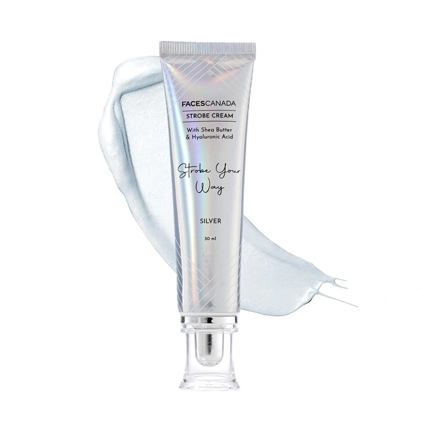 Faces Canada Strobe Cream 30ml Silver | Primer + Highlighter + Moisturizer | With Shea Butter & Hyaluronic Acid | Intense Hydration | Radiant Dewy Glow