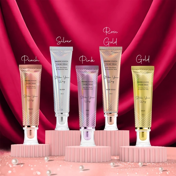 Faces Canada Strobe Cream 30ml Rose Gold | Primer + Highlighter + Moisturizer | With Shea Butter & Hyaluronic Acid | Intense Hydration | Radiant Dewy Glow