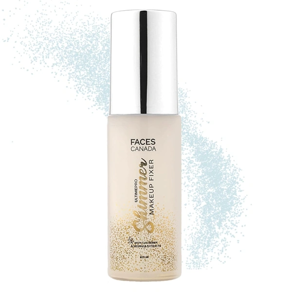 Faces Canada Ultime Pro Shimmer Makeup Fixer 100ml | Long Lasting Makeup Setting Spray | Keeps Makeup Intact | Glamorous Shimmer Finish | Hydrates, Soothes & Refreshes Skin | Alcohol Free