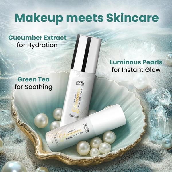 Faces Canada Ultime Pro Shimmer Makeup Fixer 100ml | Long Lasting Makeup Setting Spray | Keeps Makeup Intact | Glamorous Shimmer Finish | Hydrates, Soothes & Refreshes Skin | Alcohol Free