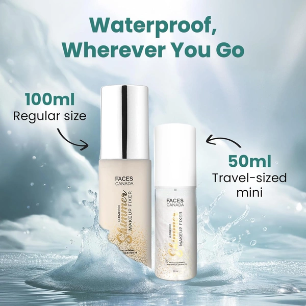 Faces Canada Ultime Pro Shimmer Makeup Fixer 100ml | Long Lasting Makeup Setting Spray | Keeps Makeup Intact | Glamorous Shimmer Finish | Hydrates, Soothes & Refreshes Skin | Alcohol Free