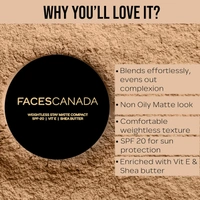 Faces Canada Weightless Stay Matte Finish Compact Powder 9g Natural Almond Shade | Non-Oily Matte Look | Evens Skin Tone | Hides Imperfections | Smooth Blend | All Skin Types