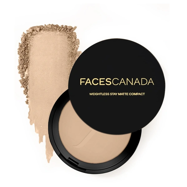 Faces Canada Weightless Stay Matte Finish Compact Powder 9g Sand Shade | Non-Oily Matte Look | Evens Skin Tone | Hides Imperfections | Smooth Blend | All Skin Types