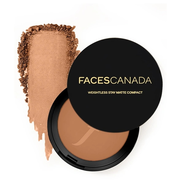 Faces Canada Weightless Stay Matte Finish Compact Powder 9g Natural Almond Shade | Non-Oily Matte Look | Evens Skin Tone | Hides Imperfections | Smooth Blend | All Skin Types