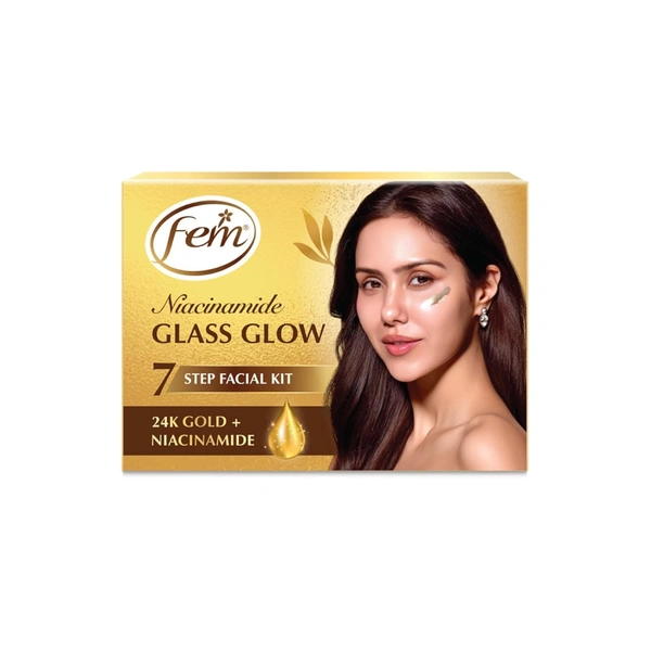 FEM Fem Glass Glow Facial Kit with 24K Gold & Niacinamide 35ml | Instant Glass Skin Glow | Brightening, Dark Spot Reduction & Deep Nourishment