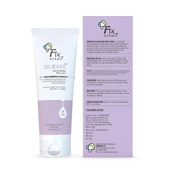 Fixderma Durave Deep Exfoliating Body Lotion 200ml | 10% AHA + 1% BHA with Lactic & Salicylic Acid | Smoothens Rough Texture, Exfoliates & Brightens SkinFor All Skin Types