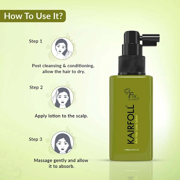 Fixderma Kairfoll Anti Hair Loss Lotion 200ml | Strengthens Hair Roots | Reduces Hair Fall & Breakage | Boosts Hair Density & Regrowth Support | Unisex Hair Treatment