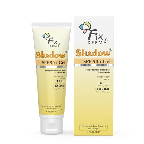 Fixderma Shadow Sunscreen SPF 50+ PA+++ Gel 75g Unisex | Lightweight, Non-Sticky, No White Cast Sunscreen for Oily, Acne Prone & Normal Skin | Broad Spectrum UVA UVB Protection
