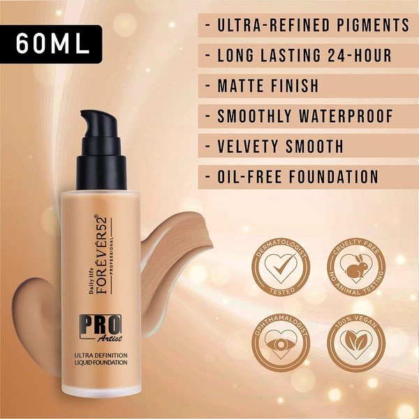 Forever52 Forever 52 Daily Life Pro Artist Ultra Definition Liquid Foundation , 60ml | Full Coverage | Lightweight | Long-Lasting | Sweatproof | Matte & Poreless | Brownie-12