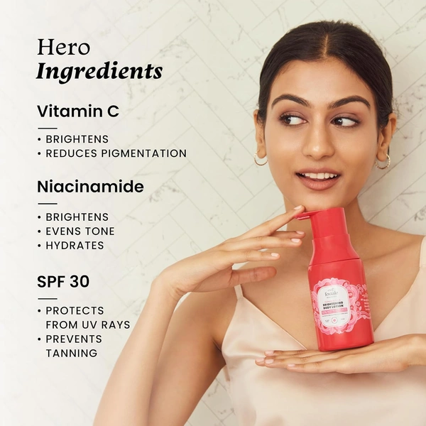 Foxtale Brightening Body Lotion - 200ml | Vitamin C+ Niacinamide & SPF 30 | Long Lasting Floral Fragrance | Even Skin Tones | Reduces Pigmentation | Lightweight & Non-Sticky | UV Protection Lotion | All Skin Type