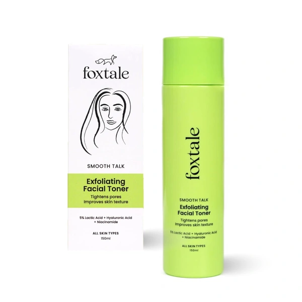 Foxtale Exfoliating Face Tone - 150ml | with 5% Lactic Acid + Hyaluronic Acid + Niacinamide | Tighter Pores | Controls Oil & Brightens Skin | Alcohol Free Toner | Brighten & Hydrating | For All Skin Types
