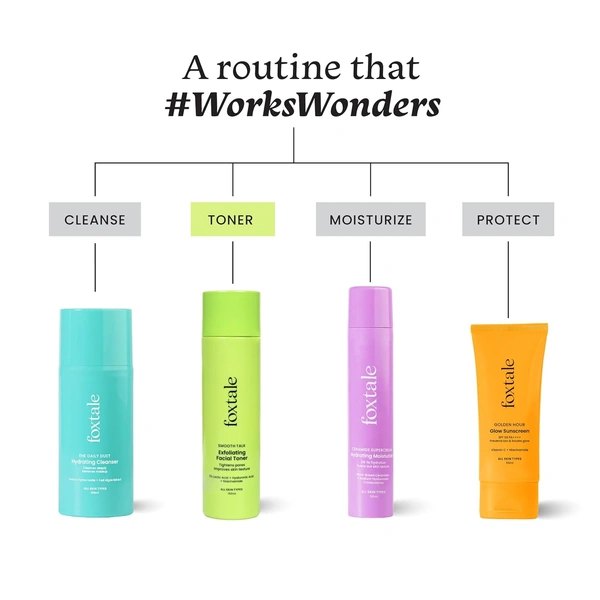 Foxtale Exfoliating Face Tone - 150ml | with 5% Lactic Acid + Hyaluronic Acid + Niacinamide | Tighter Pores | Controls Oil & Brightens Skin | Alcohol Free Toner | Brighten & Hydrating | For All Skin Types