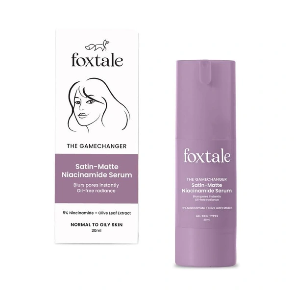 Foxtale Satin-Matte Niacinamide Face Serum - 30ml | 5% Niacinamide + Olive Leaf Extract | Reduce Dark Spots | Oil Control Serum | Pore-Tightening | Lightweight & Non-sticky | Normal To Oily Skin