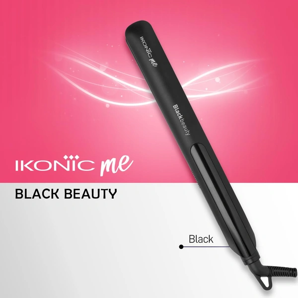 Ikonic Black Beauty Hair Straightener for Women | Ceramic Coated Floating Plates | Instant Heat Up, Handle Lock | Super Slim, Lightweight & Travel Friendly